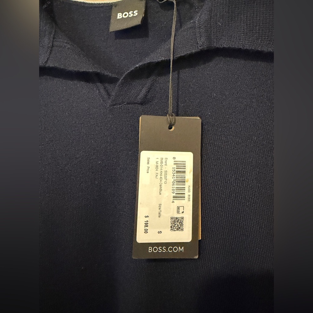 Boss Enord Long Sleeve Wool Polo Sweater in Dark Blue - Picture 6 of 8